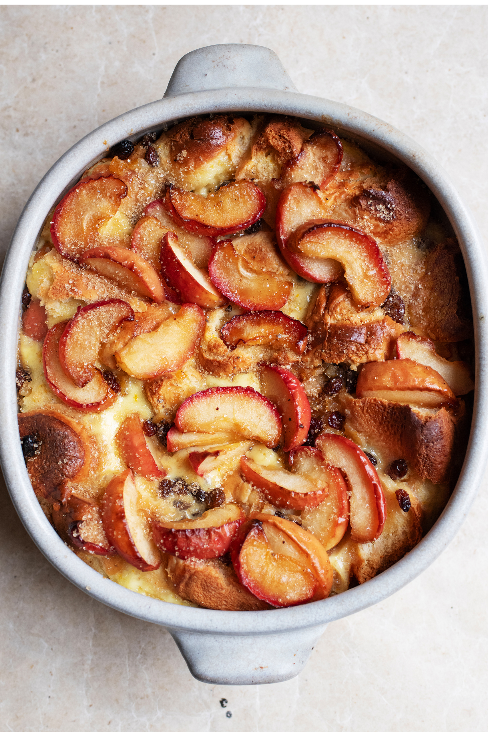Good both hot and cold: apple bread and butter pudding