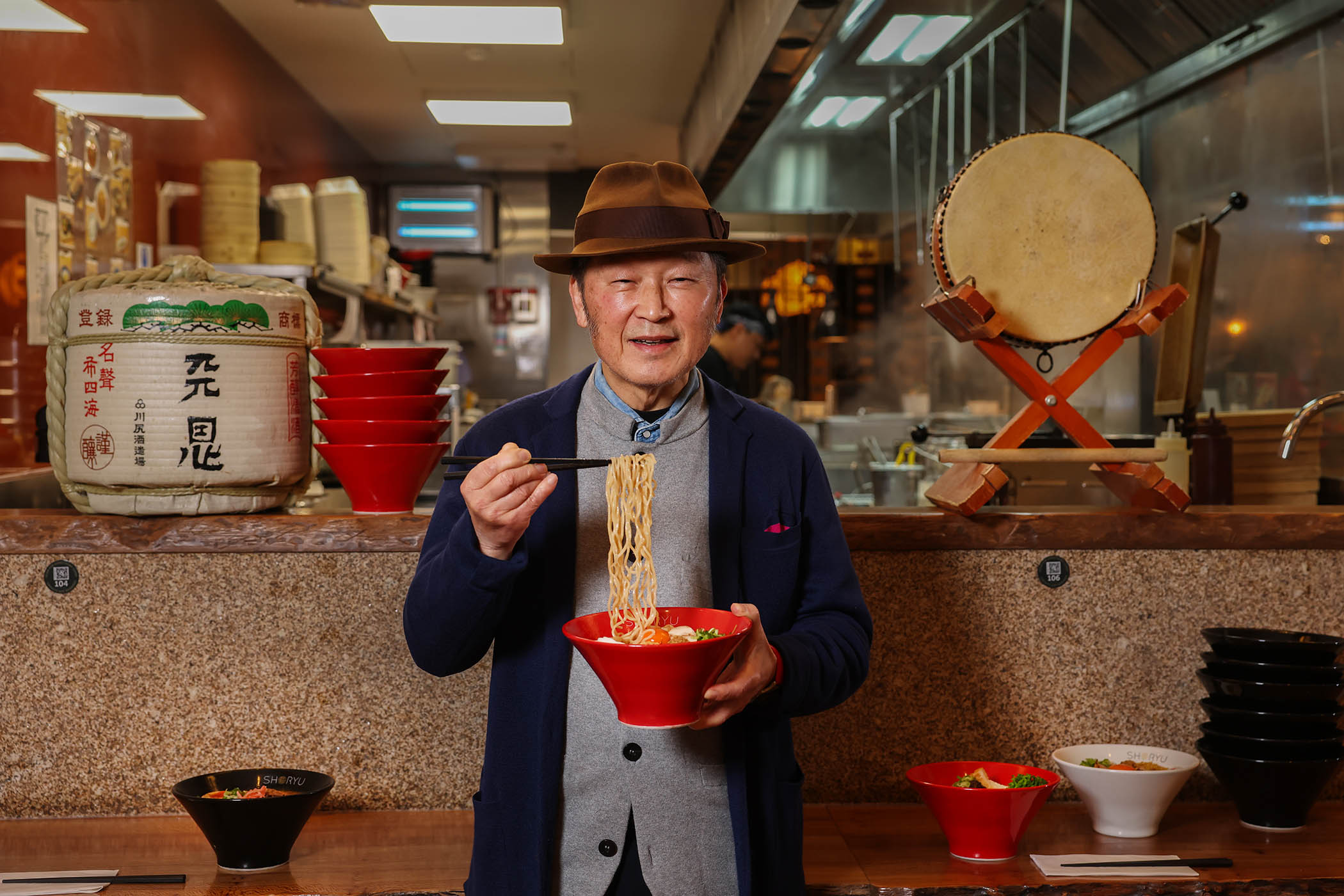 Tak Tokumine, founder of Japan Centre and Shoryu Ramen. His favourite noodle dish? ‘A simple Hakata ramen with only char siu, negi and kikurage – the basis of quality is minimalist.’