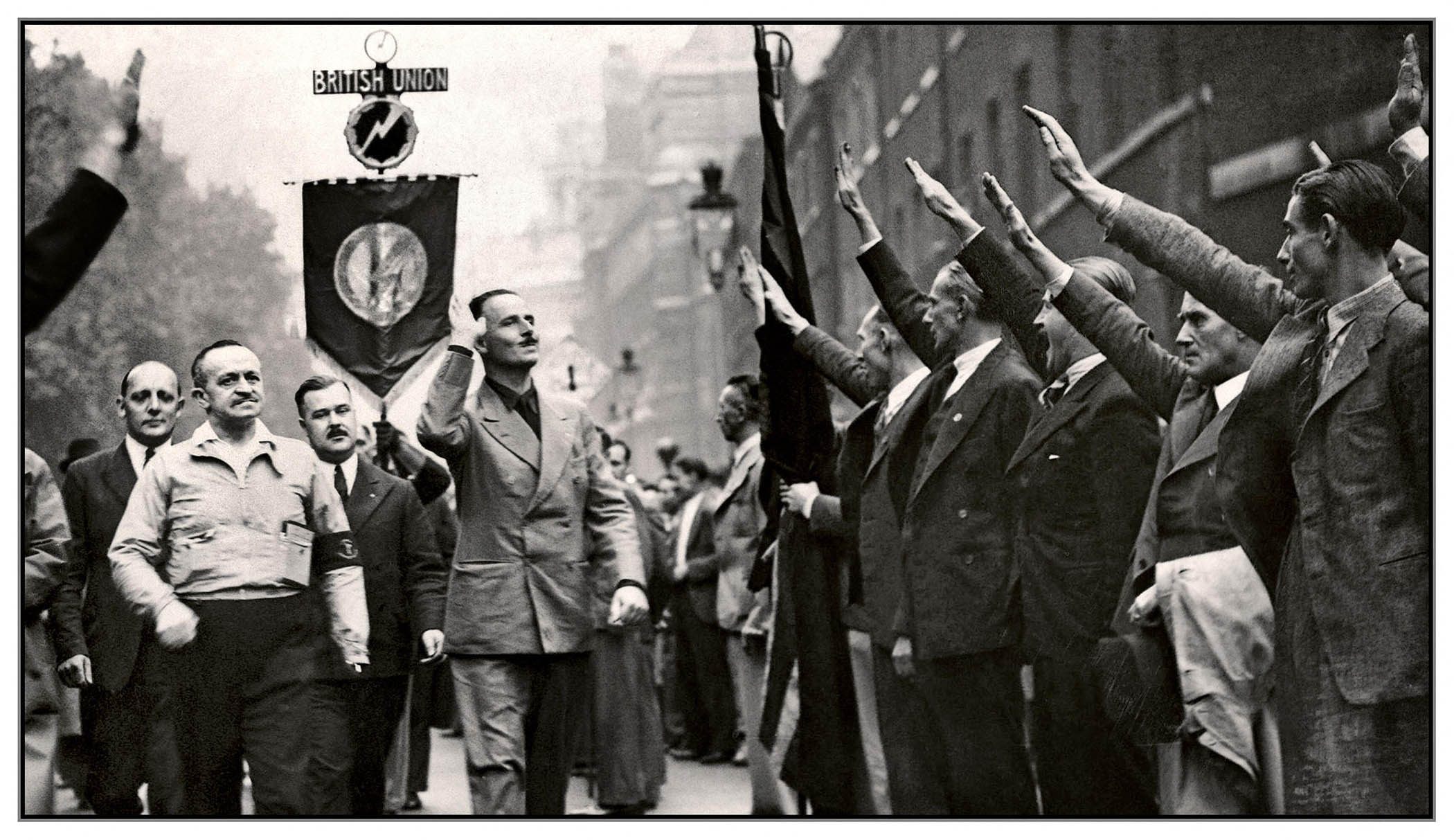 Oswald Mosley at a rally in London in 1937