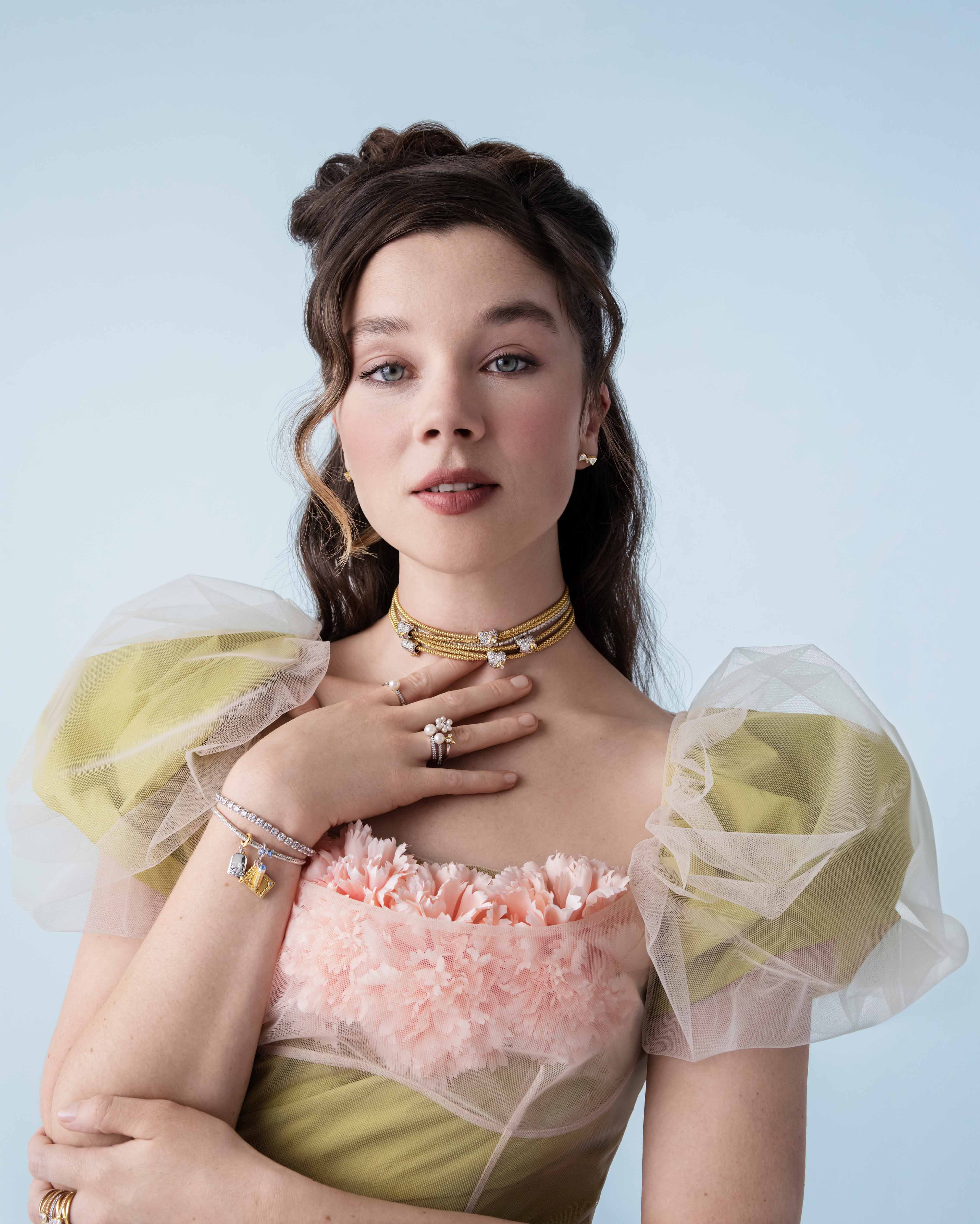 Dearest gentle wearer As the fourth season of Bridgerton tops the Netflix charts, following the release of the final episodes, keep your eyes peeled on screen for the show's jewellery collaboration with Pandora. The collection campaign is fronted by the show’s stars, Claudia Jessie (above) and Hannah Dodd, highlights include a 14k gold plated necklace with honey bee pendant, a green lab-grown tennis bracelet with tassel tie and a ring set with freshwater cultured pearls.From £65 to £399, Pandora