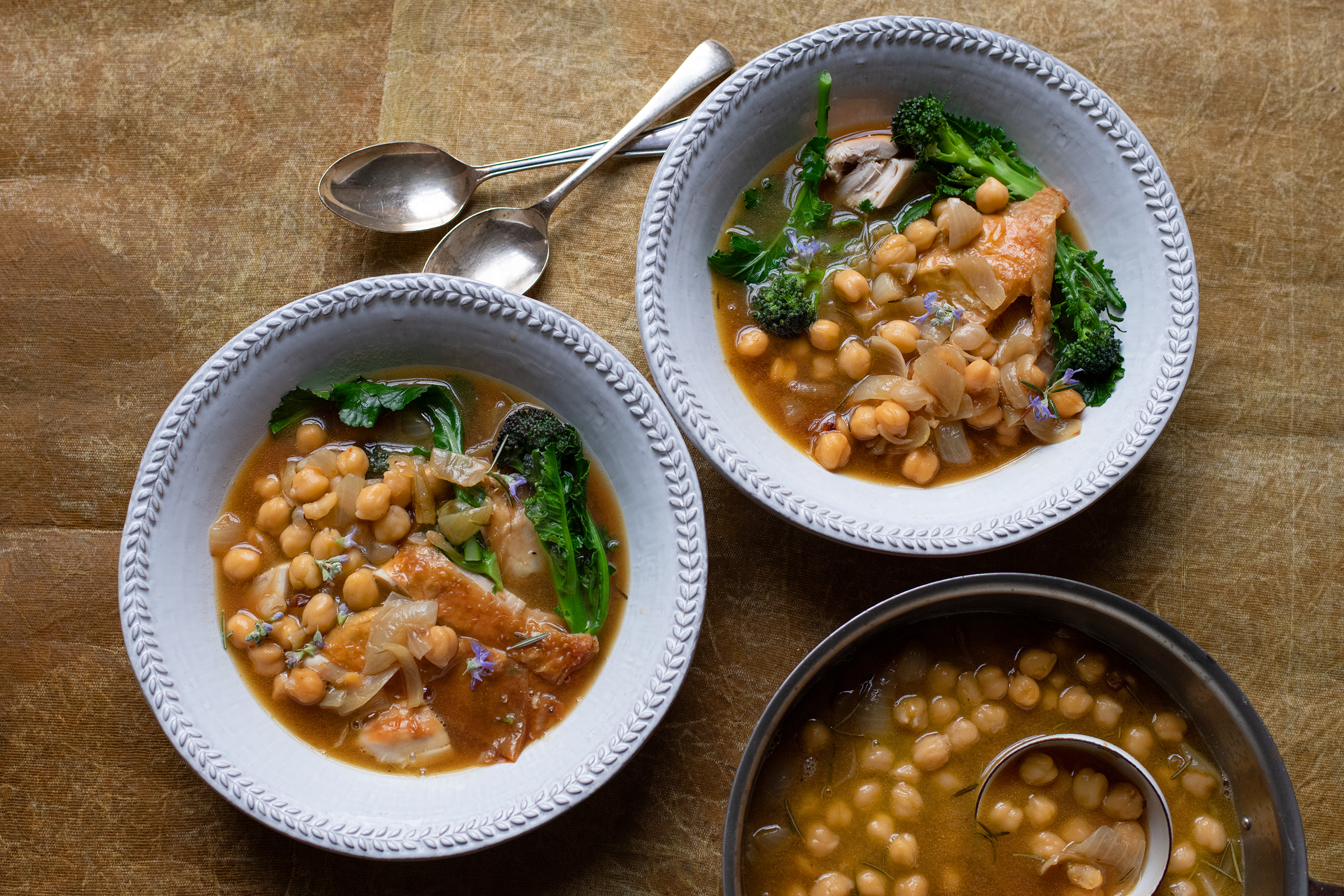Chick and chicks: chicken with chickpeas and greens