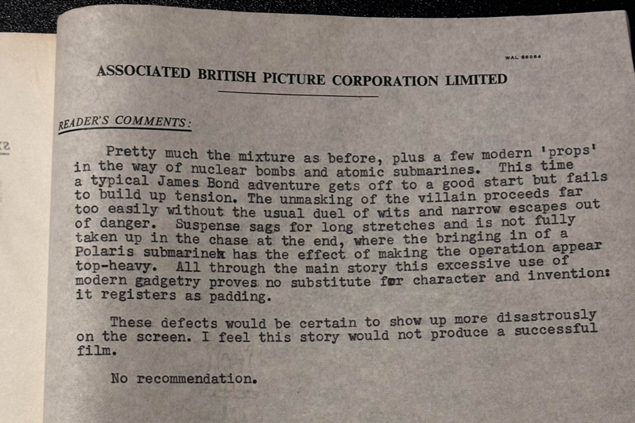 The pass note for Ian Fleming's Thunderball