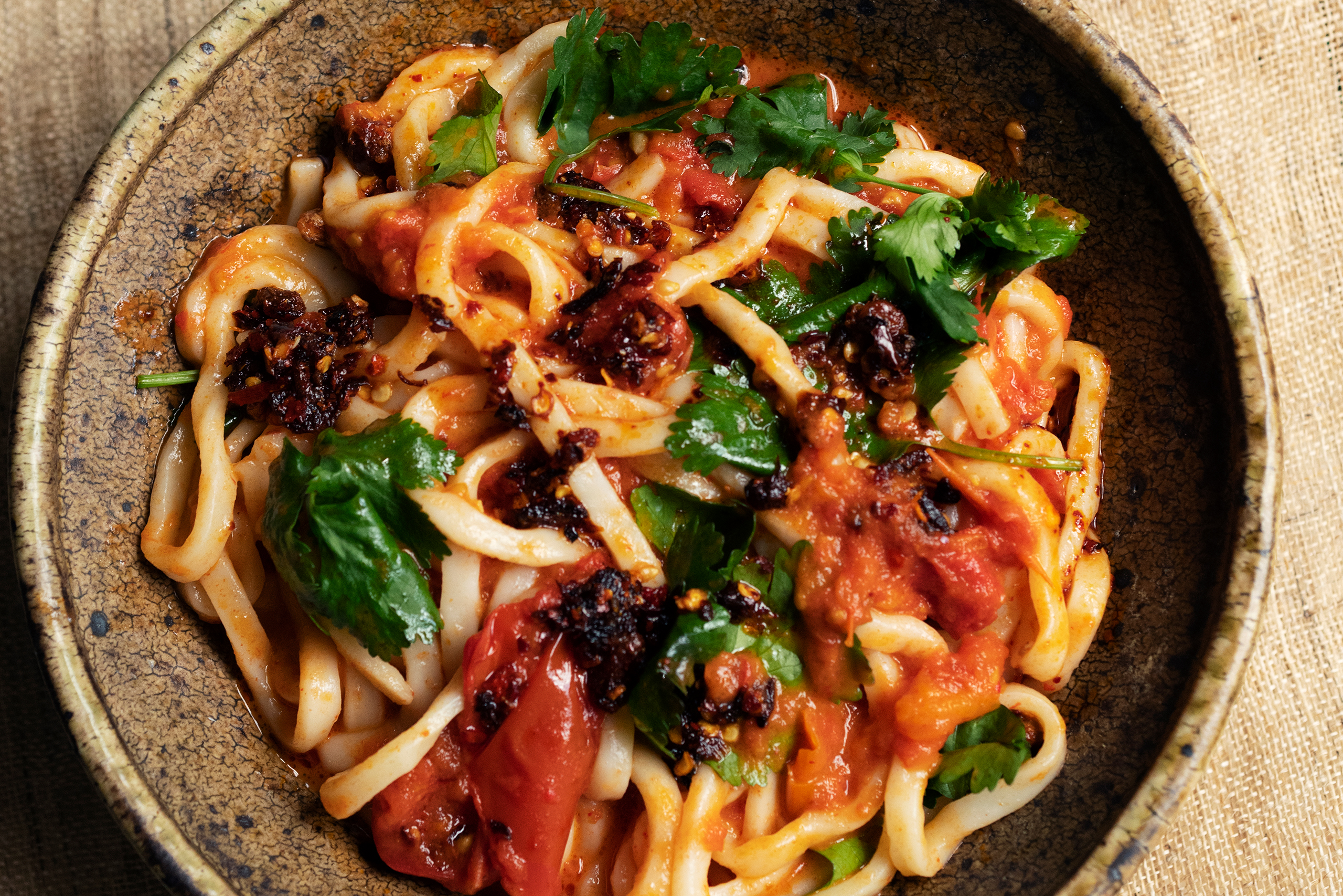 Nigel Slater’s noodles with chilli tomato sauce