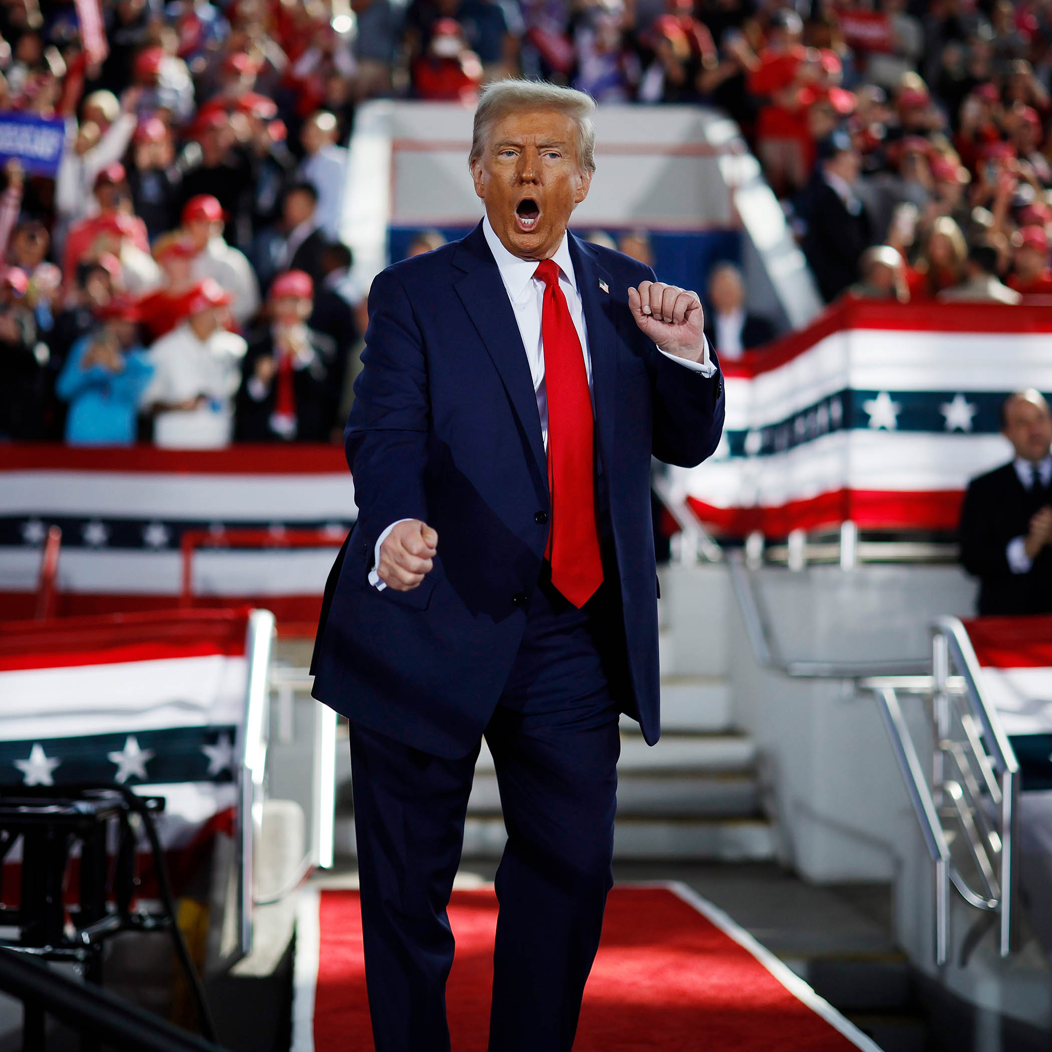 Donald Trump on the campaign trail in 2024. His account was reinstated after Elon Musk bought Twitter