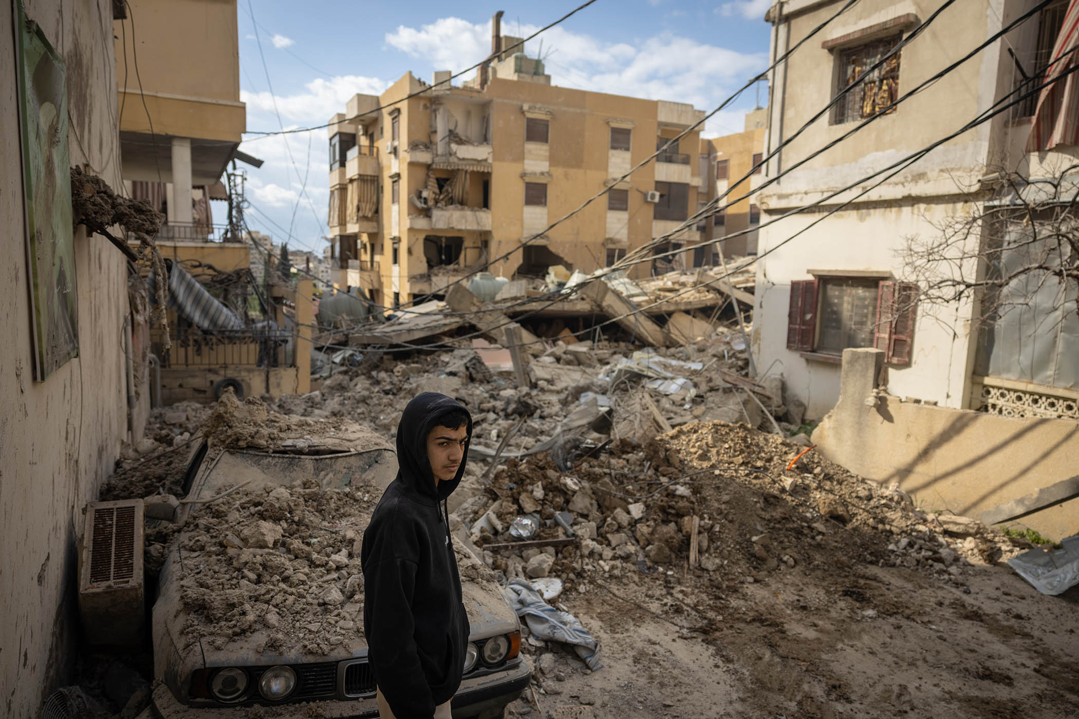 One of many apartment blocks destroyed by an Israeli airstrike in southern city of Saida.